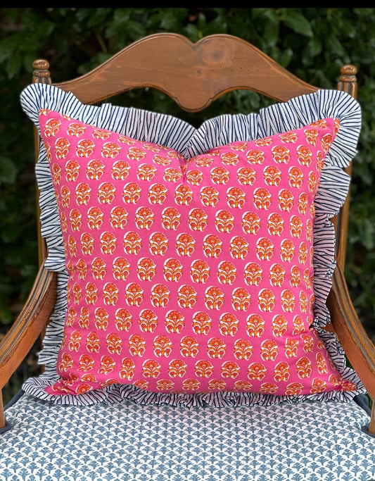 Cotton Printed Ruffle Pillow cover