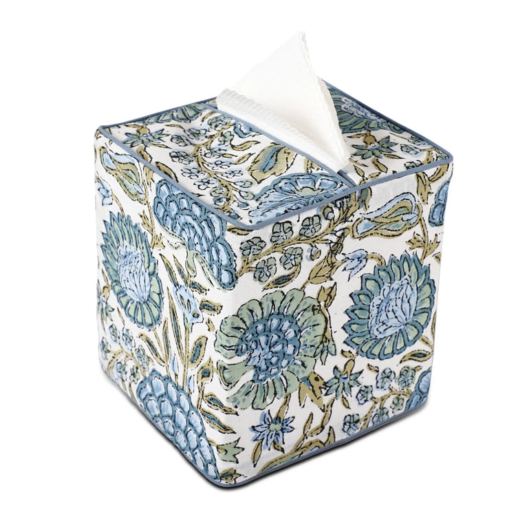 Hand block printed tissue box cover