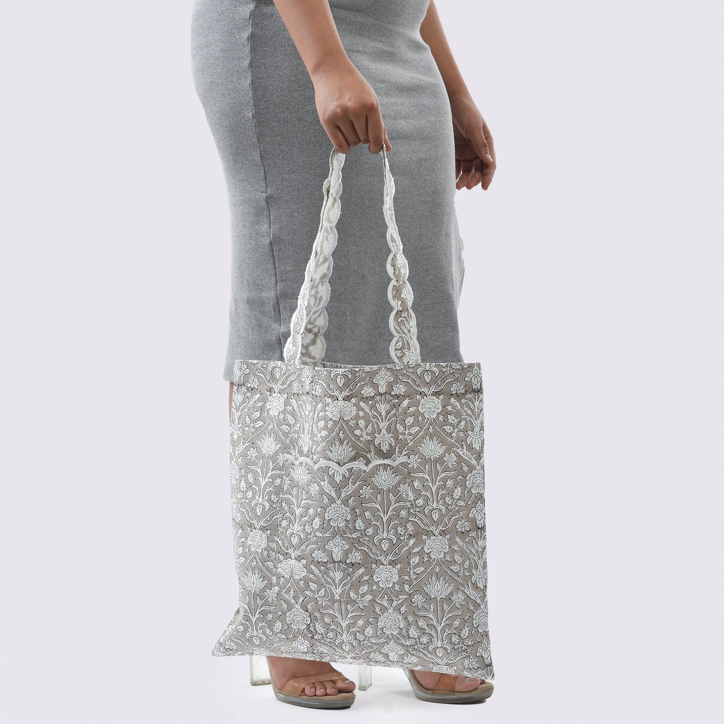 Taupe and Off White Tote Bags