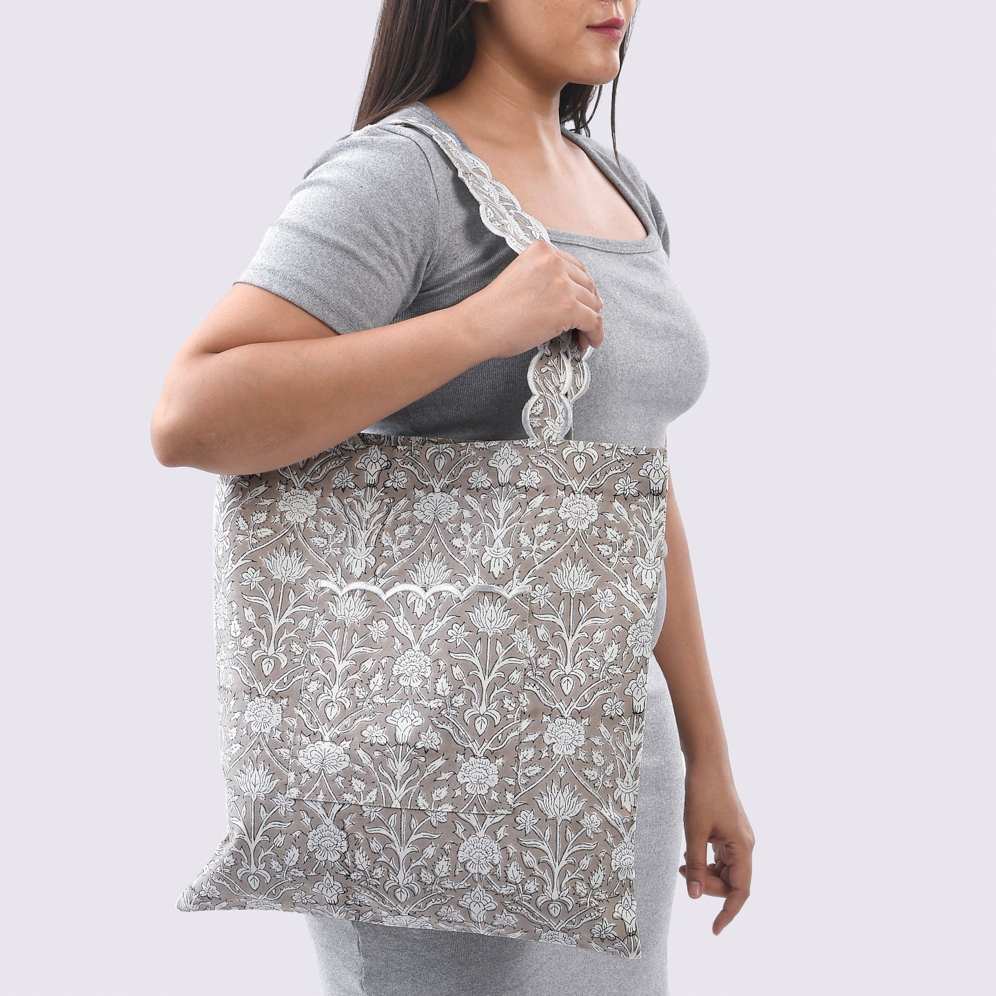 Taupe and Off White Tote Bags