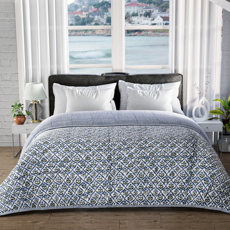 Comforter Throw Blanket Hand Block Printed 100% Cotton Quilt