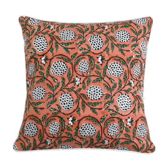 Dark Salmon Pink Indian Hand Block Printed Cotton Floral Throw Pillow/Cushion Covers