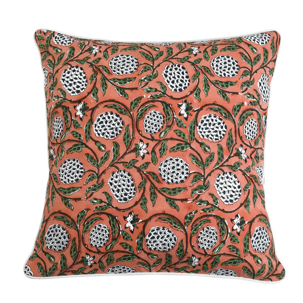 Dark Salmon Pink Indian Hand Block Printed Cotton Floral Throw Pillow/Cushion Covers