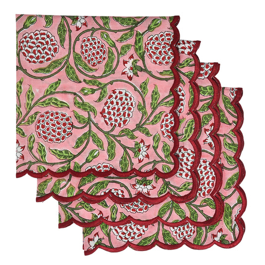 Strawberry Pink Scallop Embroidery Napkins