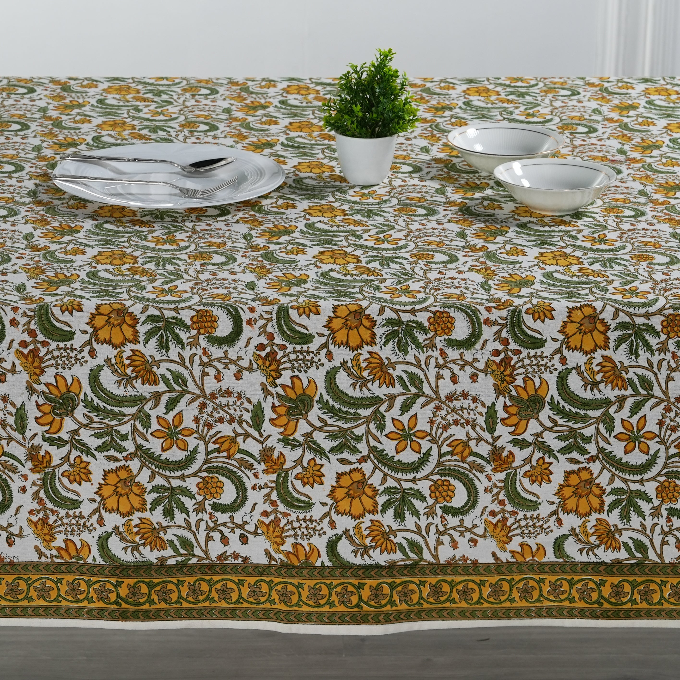 Five Call Golden Tablecloth