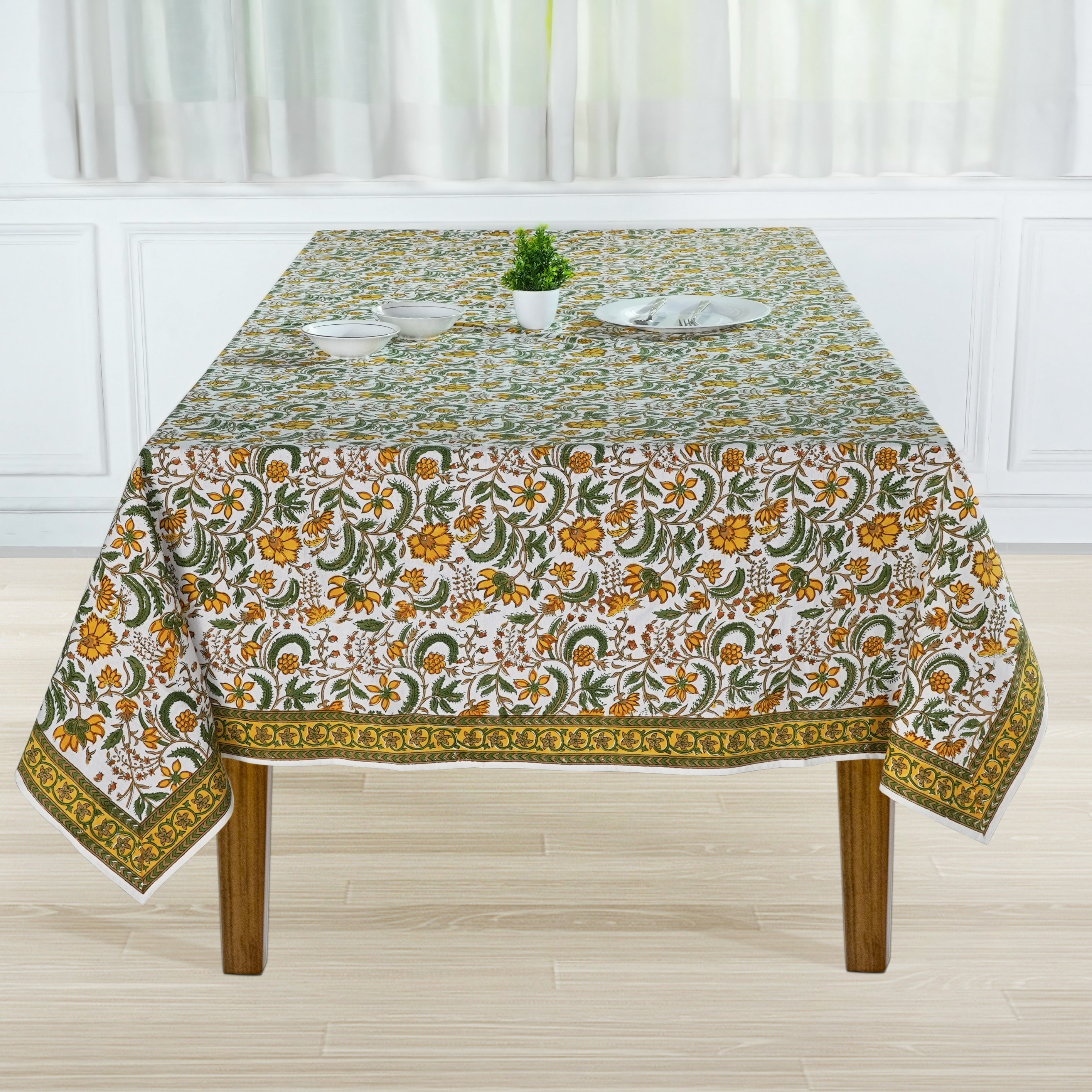 Five Call Golden Tablecloth