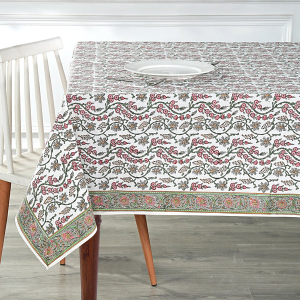 Coral Pink and Hunter Green Tablecloth