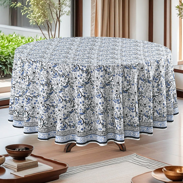 Spruce, Carolina and Powder Blue Round Tablecloth