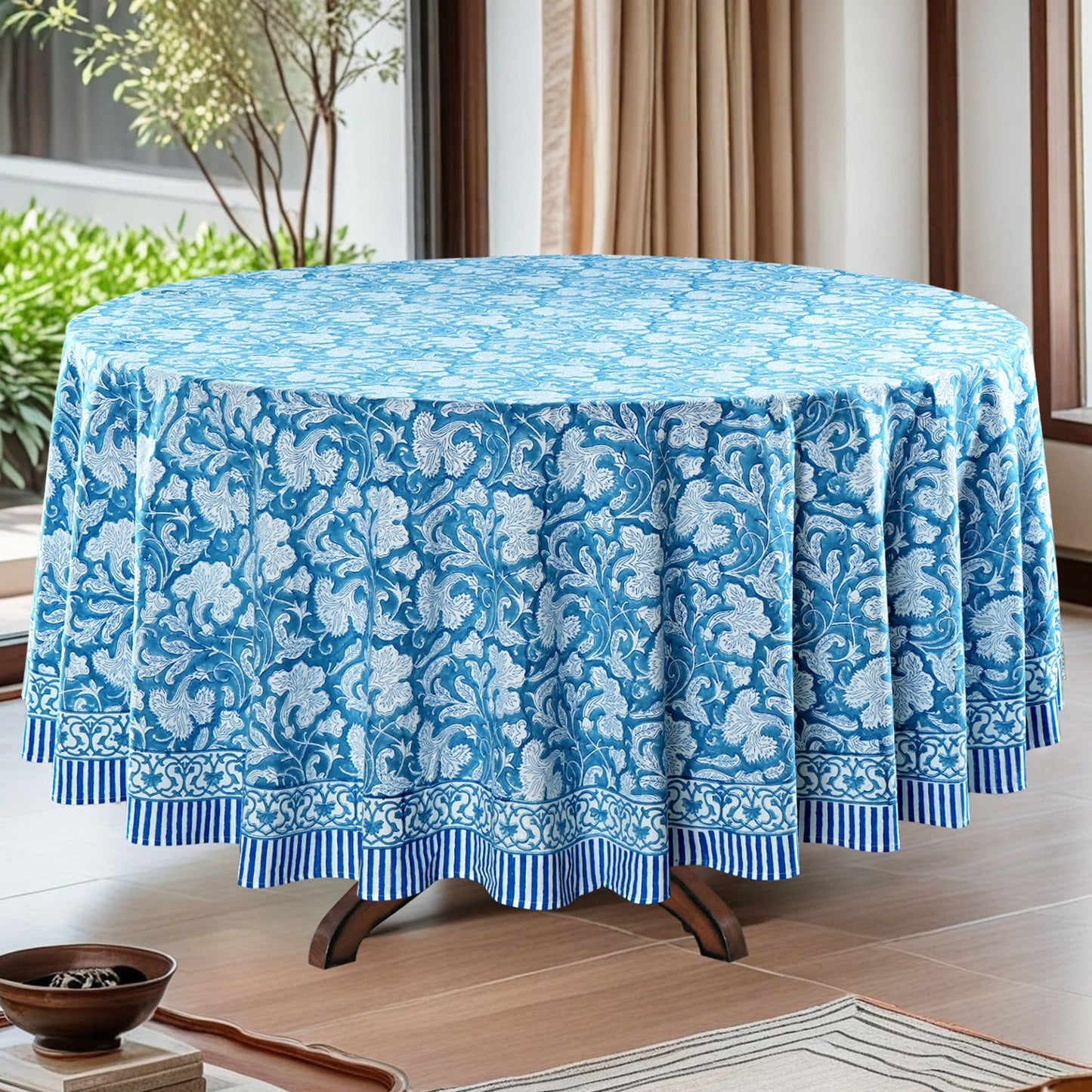 Turkish Blue Round Tablecloth