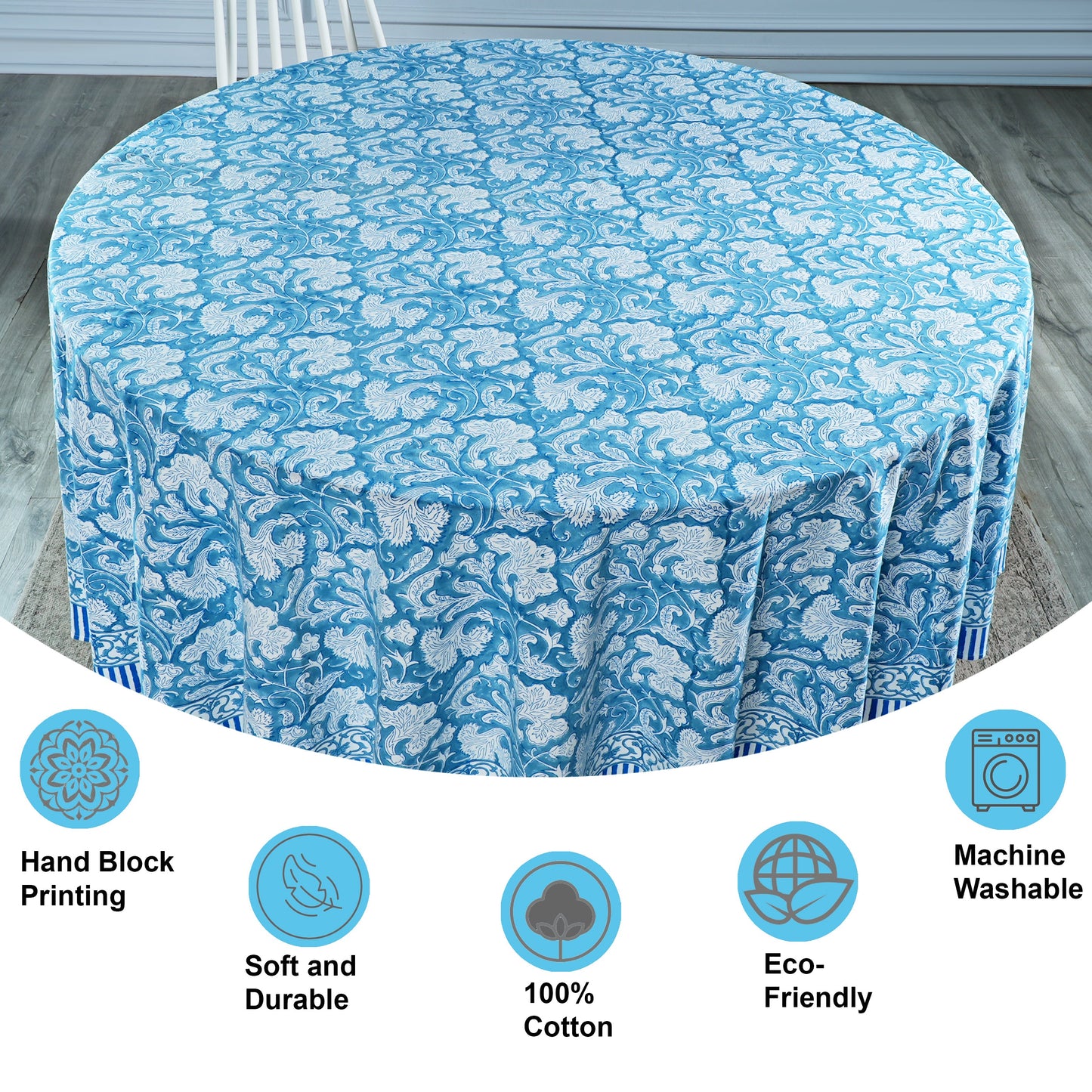 Turkish Blue Round Tablecloth