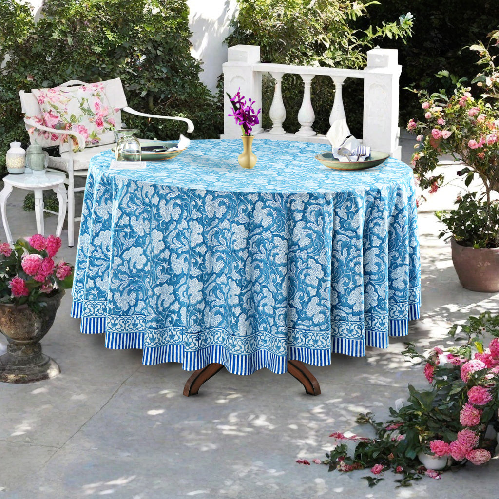 Turkish Blue Round Tablecloth