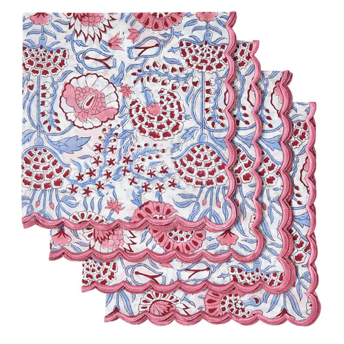 Pigeon Blue, Flamingo Pink Scallop Embroidery Napkins