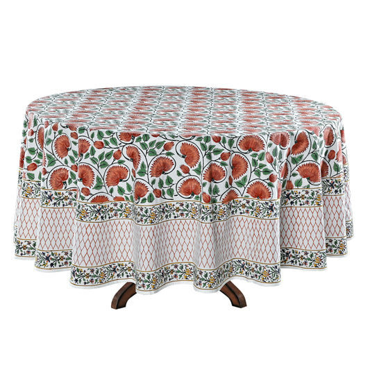 Burnt Orange, Fern Green Round Tablecloth