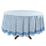 Cerulean Blue Leaf Print Round Tablecloth