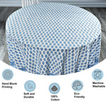Cerulean Blue Leaf Print Round Tablecloth