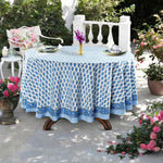 Cerulean Blue Leaf Print Round Tablecloth