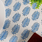 Cerulean Blue Leaf Print Round Tablecloth