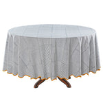 Blue Stripes, Yellow Scallop Piping Round Tablecloth