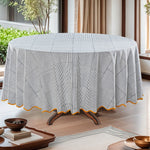Blue Stripes, Yellow Scallop Piping Round Tablecloth
