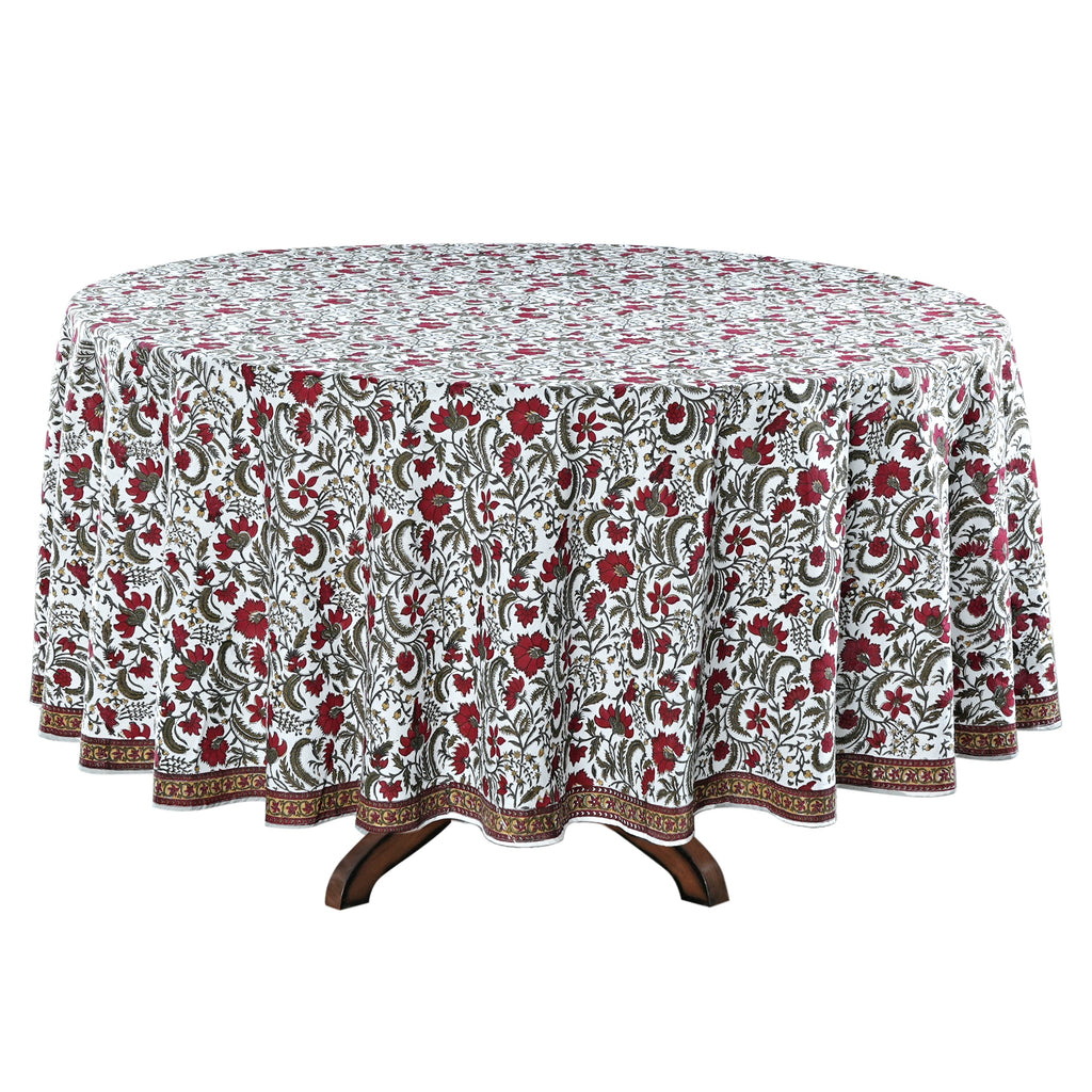 Prune Red, Army Green Round Tablecloth
