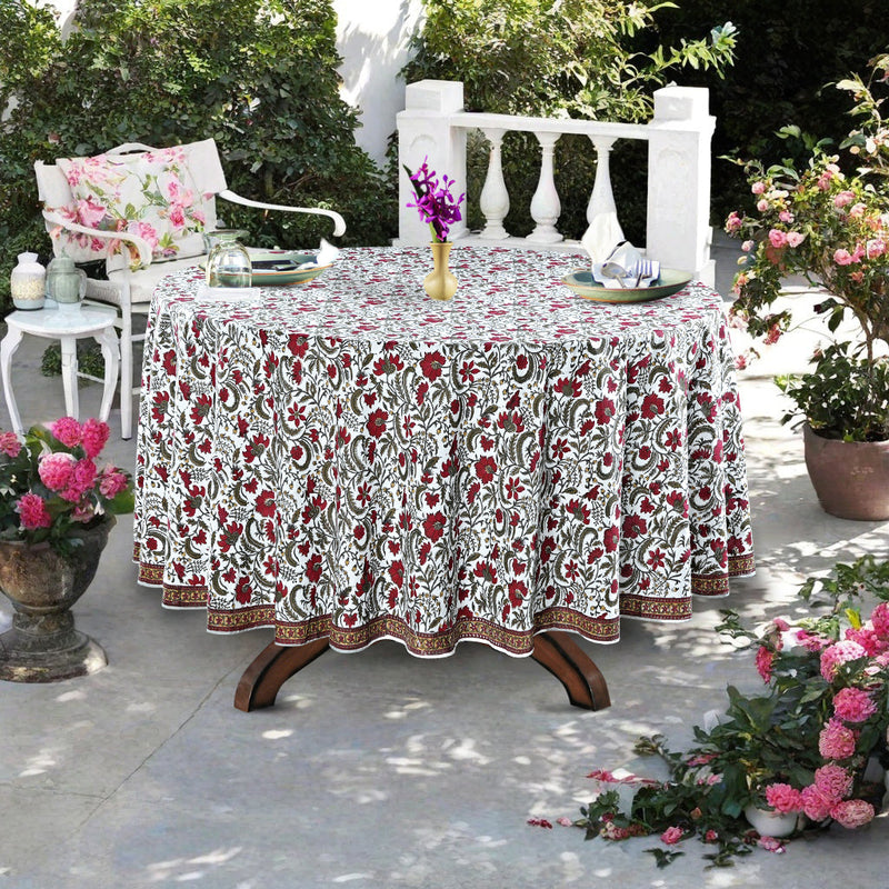 Prune Red, Army Green Round Tablecloth
