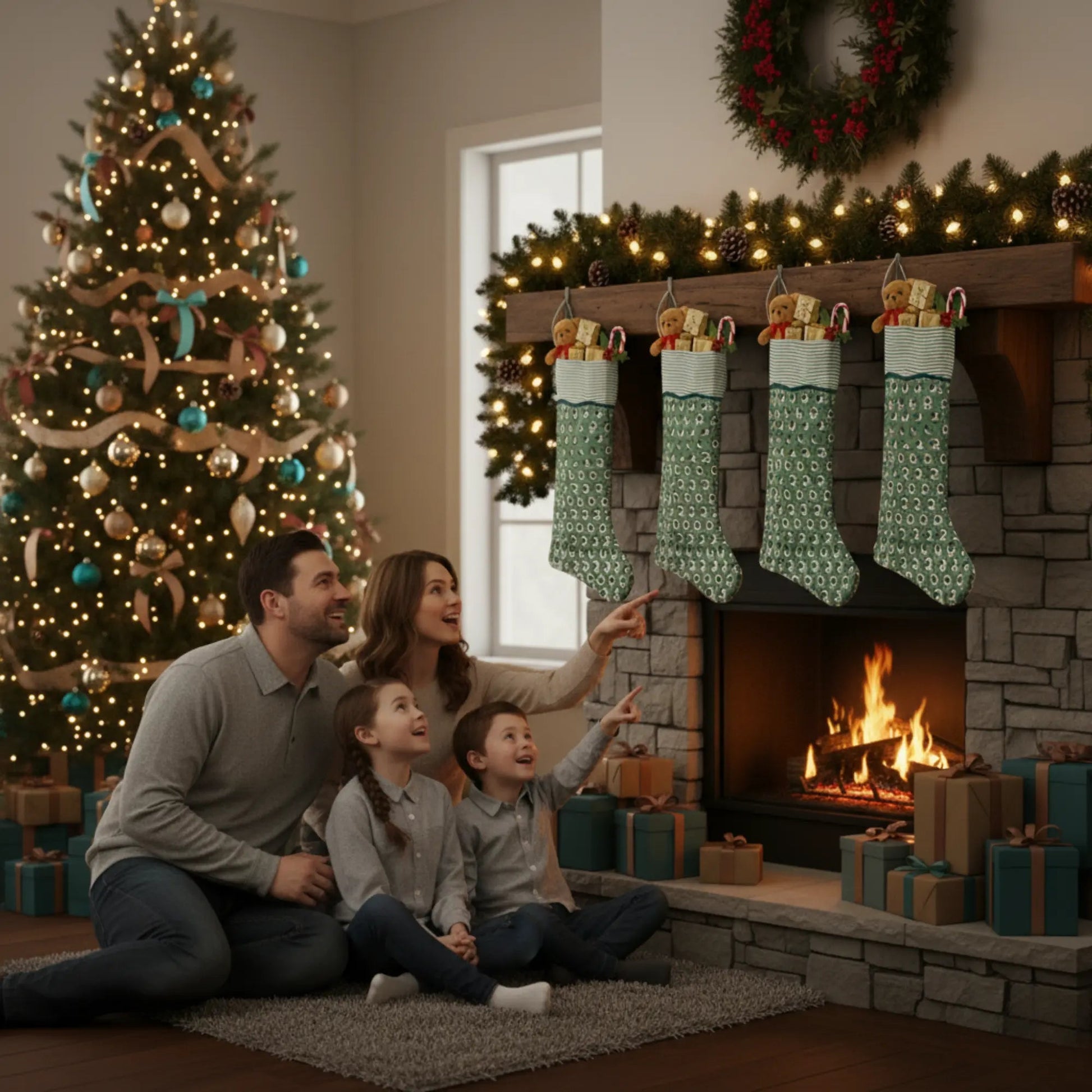 Basil Green Christmas Stockings