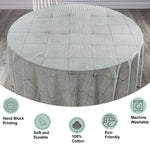 Green Stripe, Green Scallops Piping Round Tablecloth