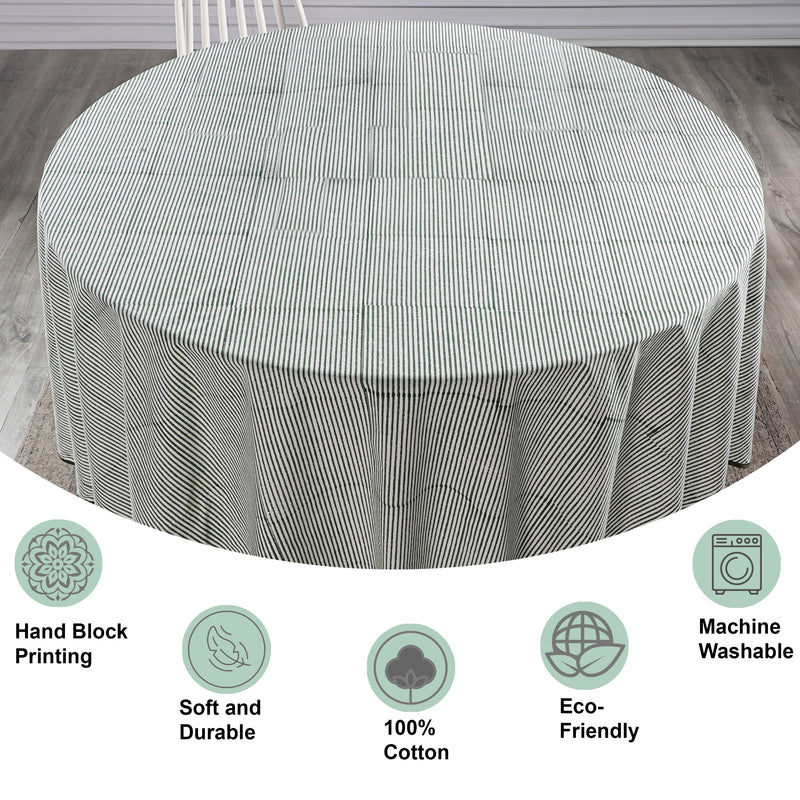 Green Stripe, Green Scallops Piping Round Tablecloth
