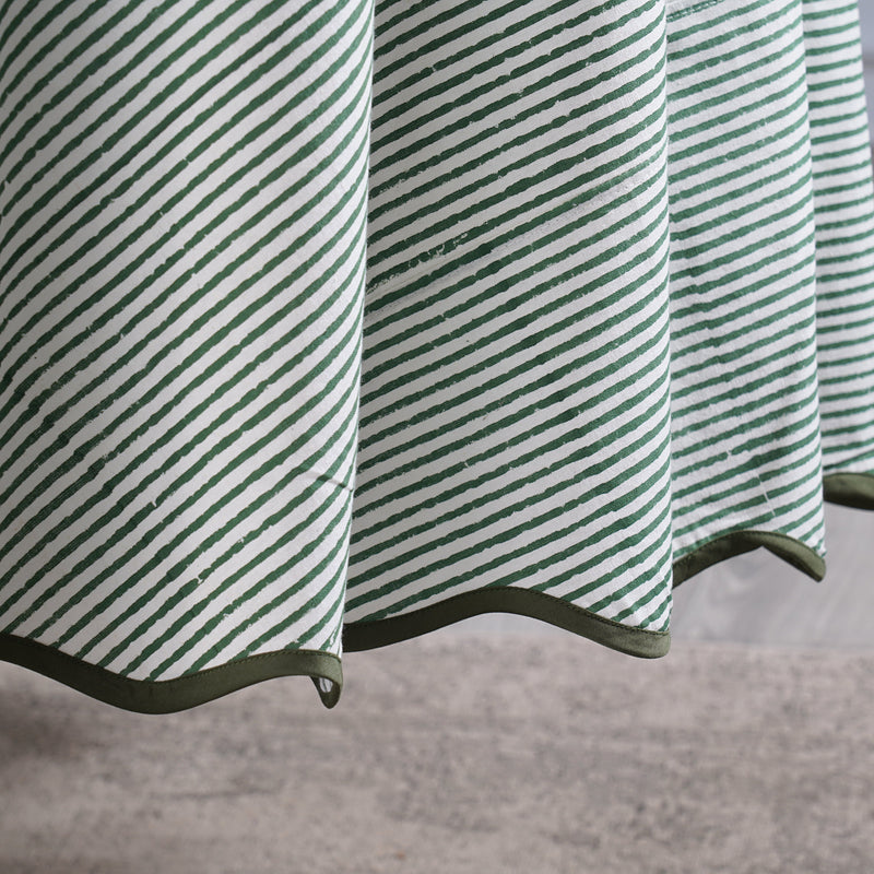 Green Stripe, Green Scallops Piping Round Tablecloth