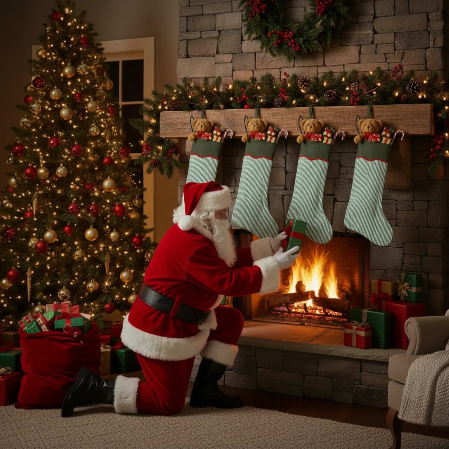 Green Stripes Christmas Stocking