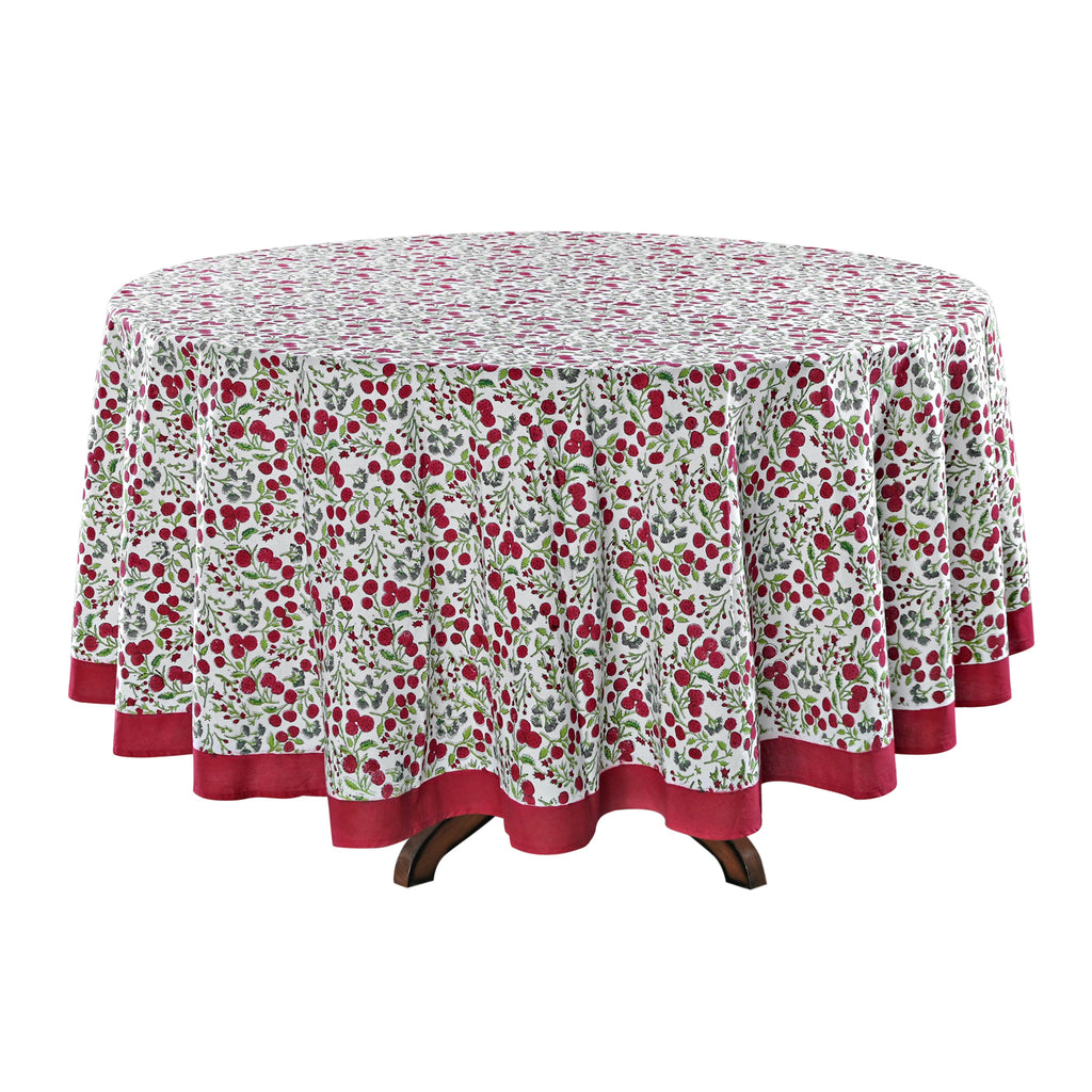 Garnet Red Cherry Print Round Tablecloth