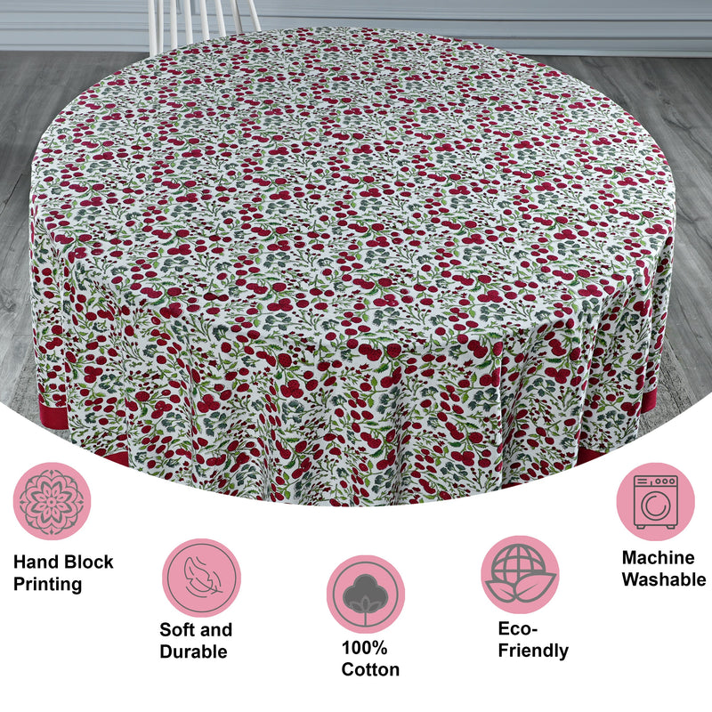 Garnet Red Cherry Print Round Tablecloth