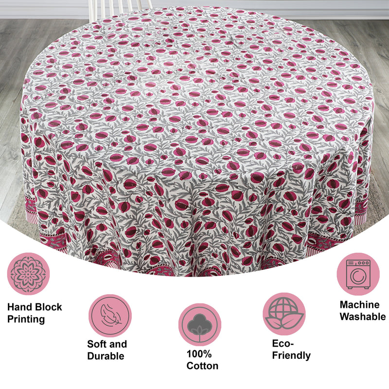 Sangria Red, Cerise Pink Pomegranate Design Round Tablecloth