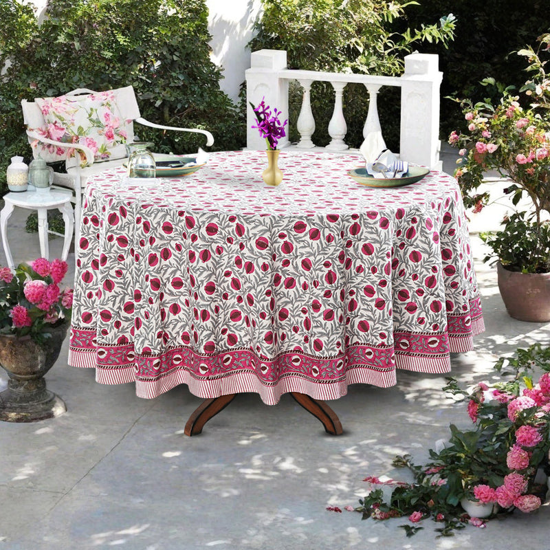 Sangria Red, Cerise Pink Pomegranate Design Round Tablecloth