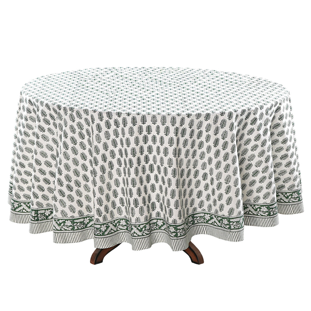 Juniper Green Leaf Print Round Tablecloth