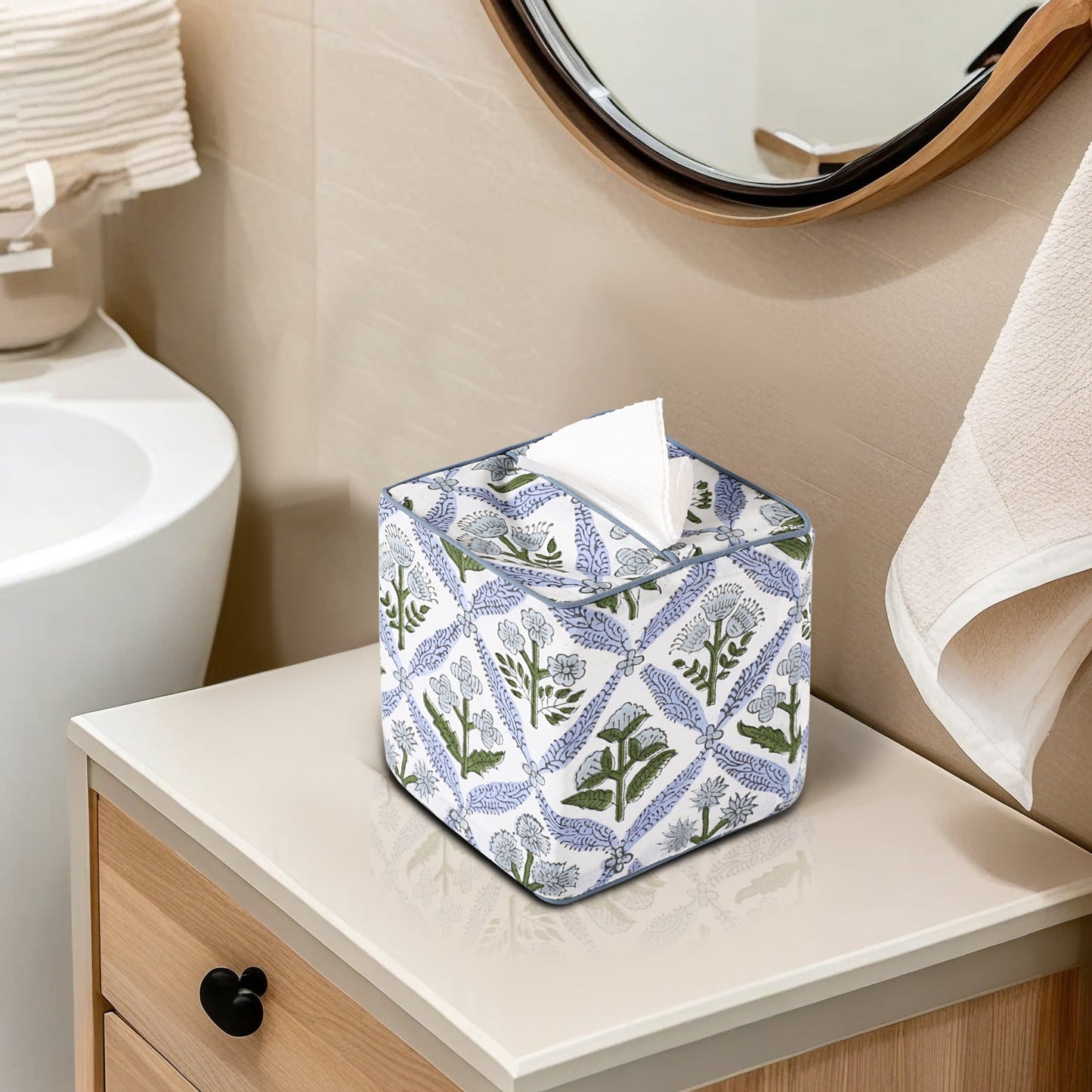 Light Steel Blue Piping Tissue Box Cover