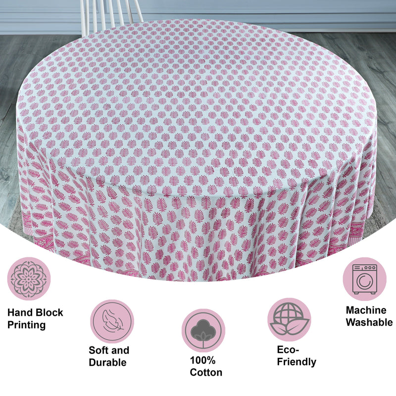 Taffy Pink Leaf Print Round Tablecloth