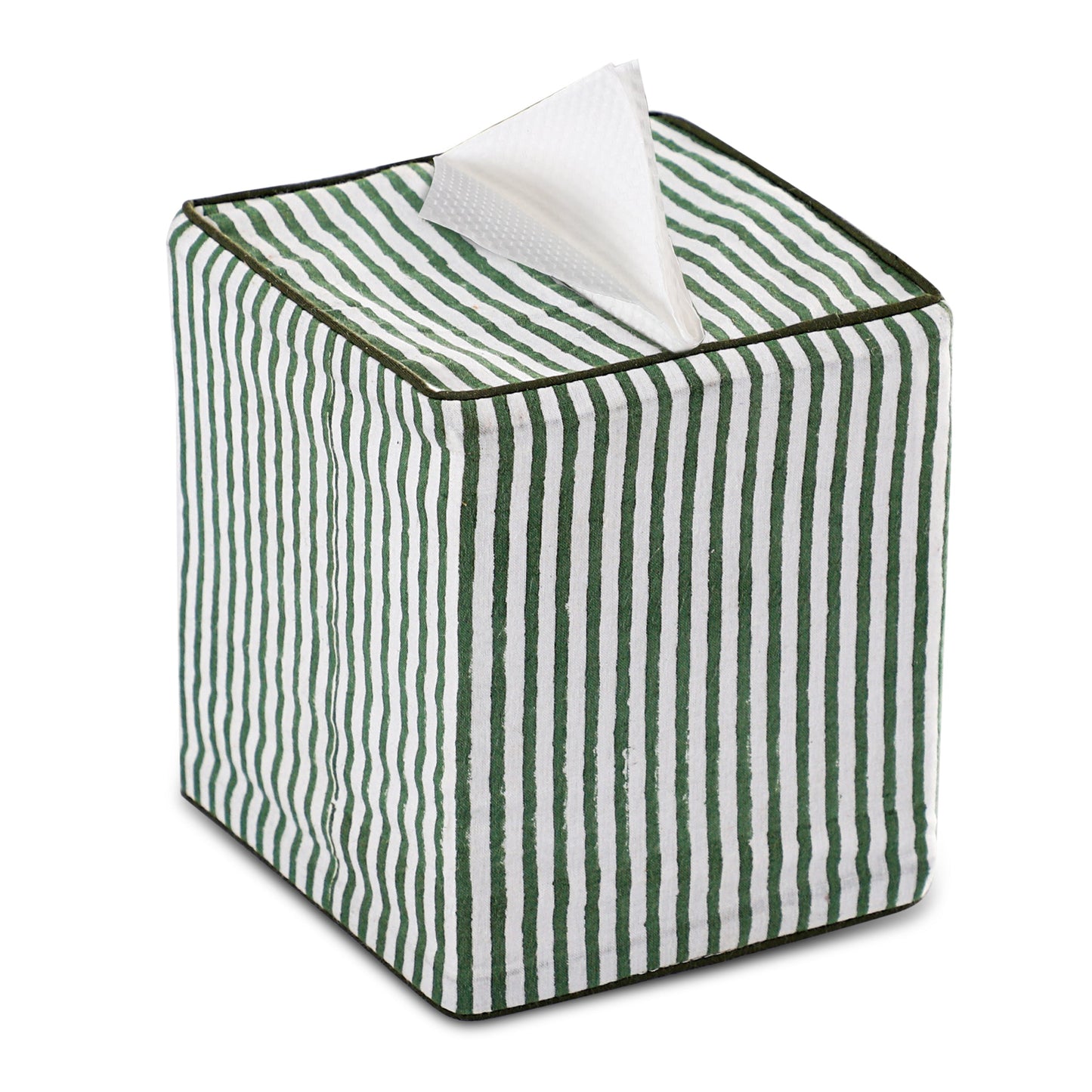 Green Stripe Green Piping Tissue Box Cover