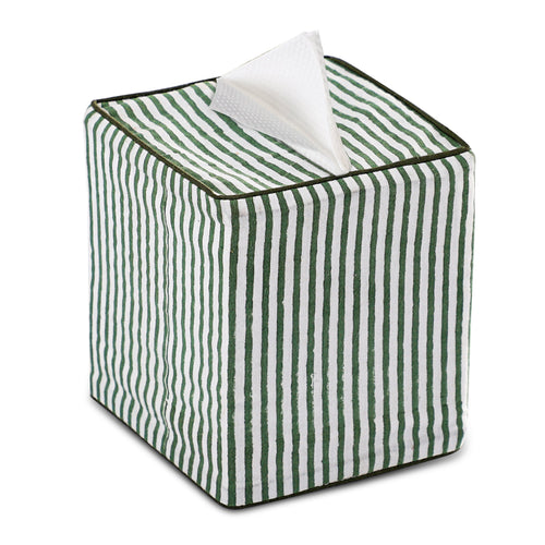 Green Stripe Green Piping Tissue Box Cover