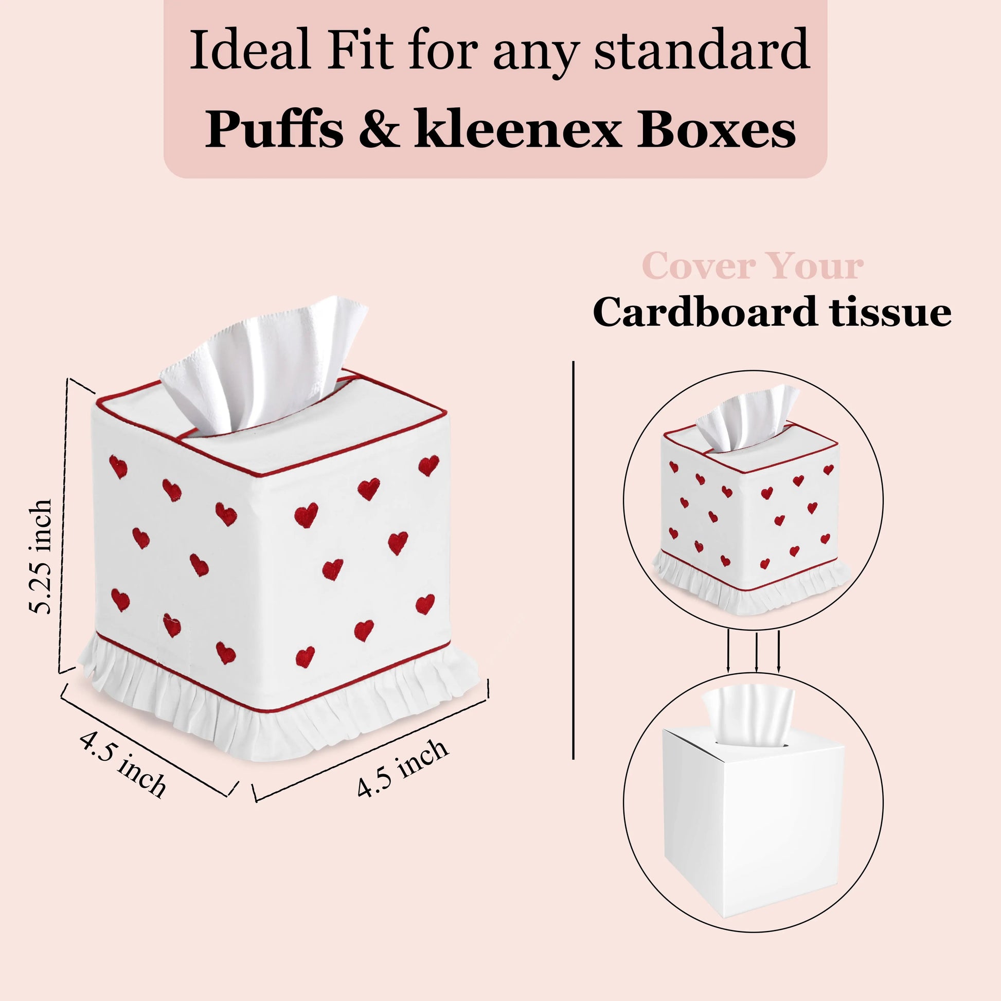 Tissue box cover with heart pattern on a pink background