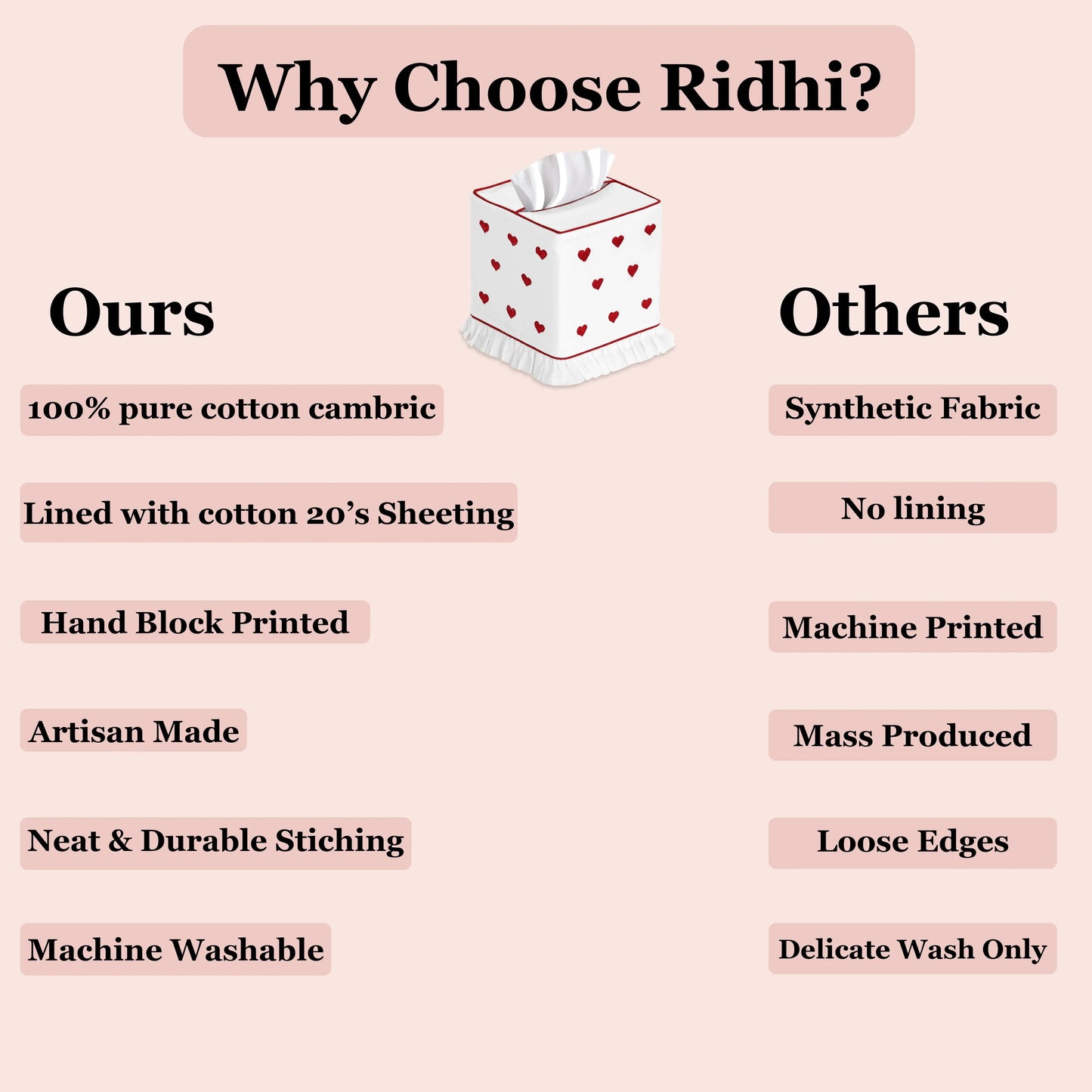 Comparison chart highlighting why choose products over others on a pink background.