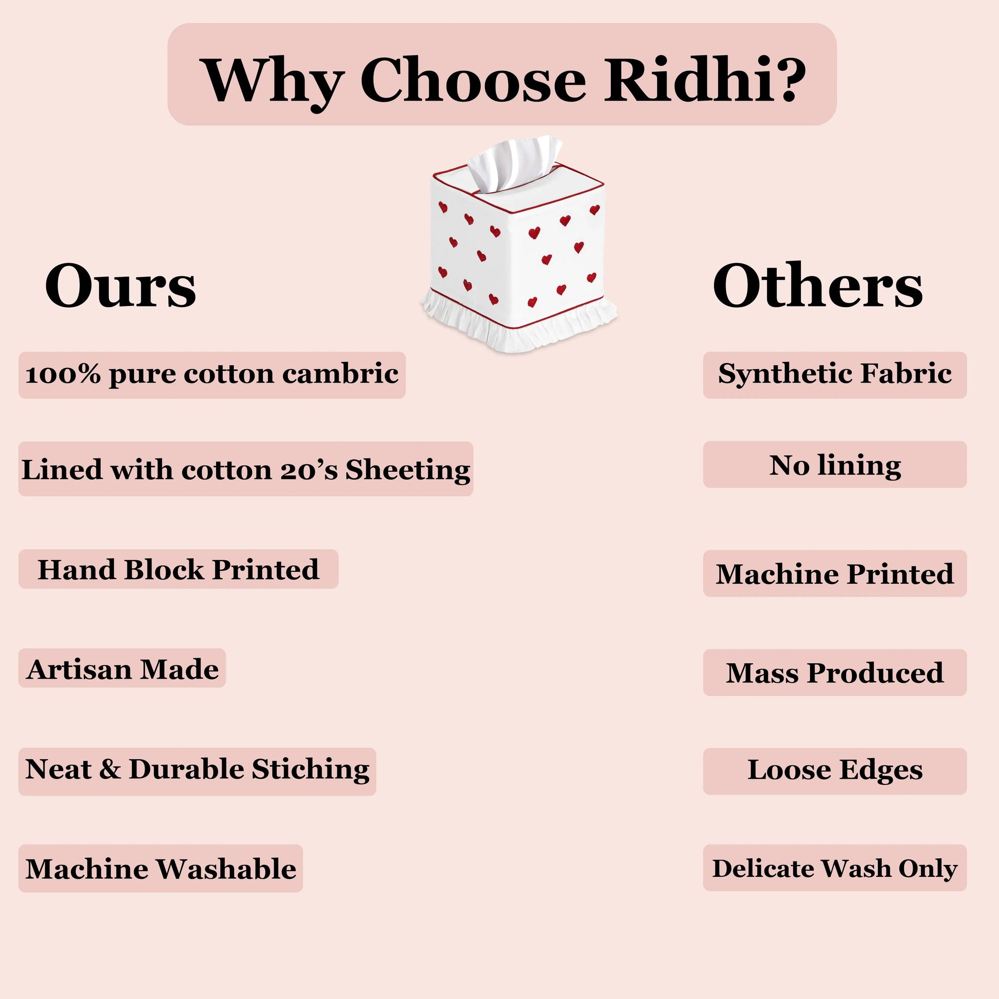 Comparison chart highlighting why choose products over others on a pink background.