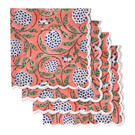 Dark Salmon Pink Scallop Embroidery Napkins