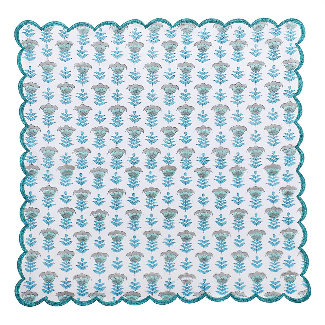 Aquamarine Blue Embroidery Napkins - handmade cotton napkin set by FabricSG