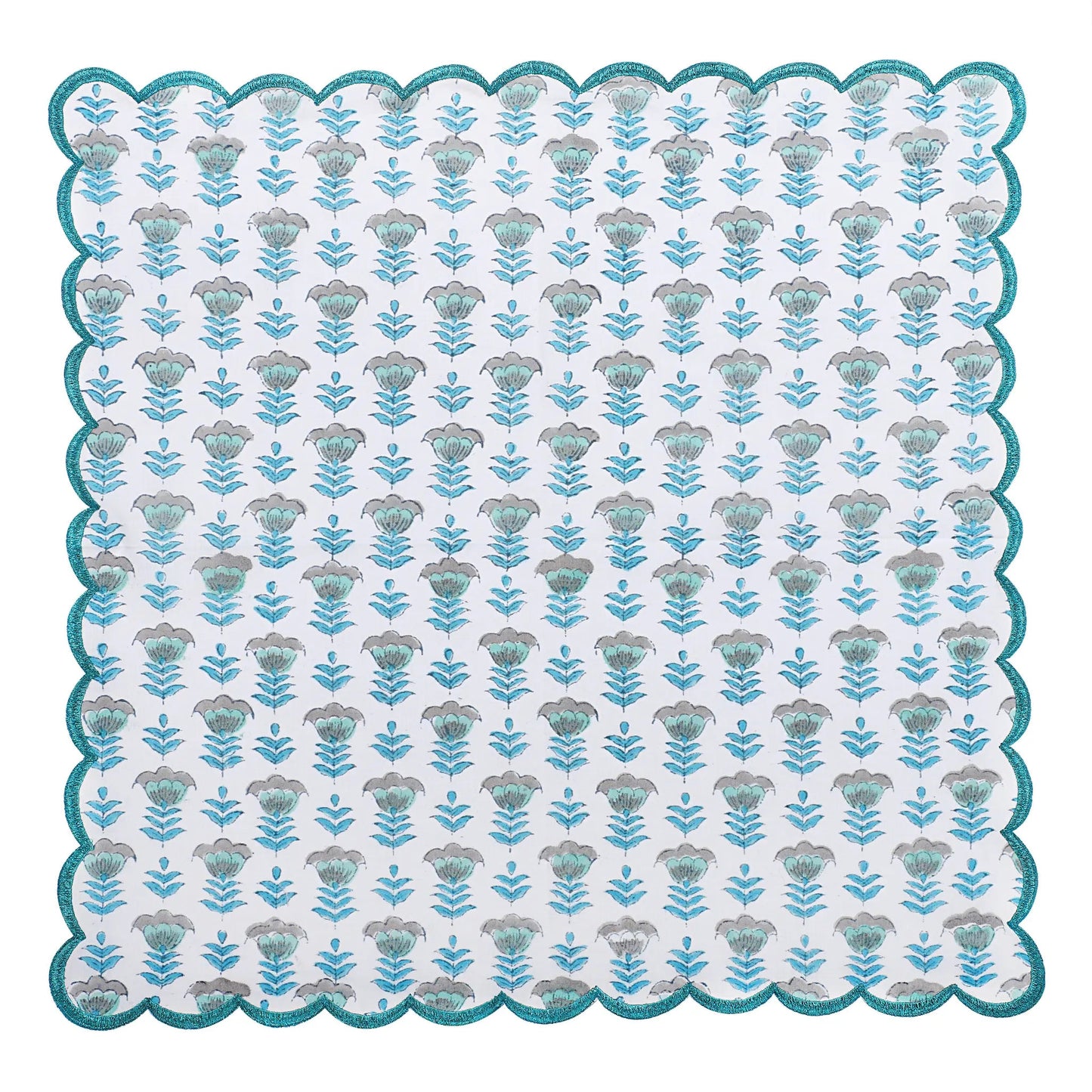 Aquamarine Blue Embroidery Napkins - handmade cotton napkin set by FabricSG