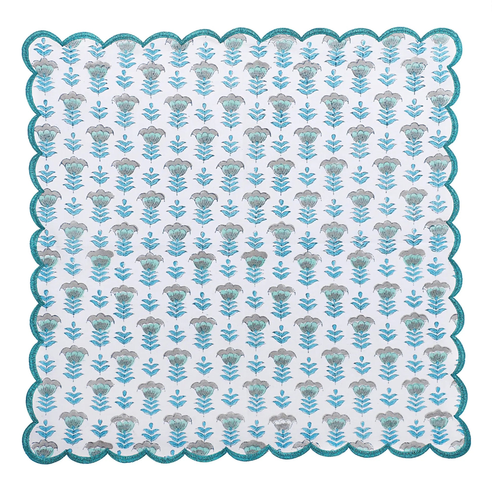 Aquamarine Blue Embroidery Napkins - handmade cotton napkin set by FabricSG