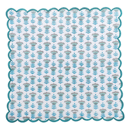 Aquamarine Blue Embroidery Napkins - handmade cotton napkin set by FabricSG