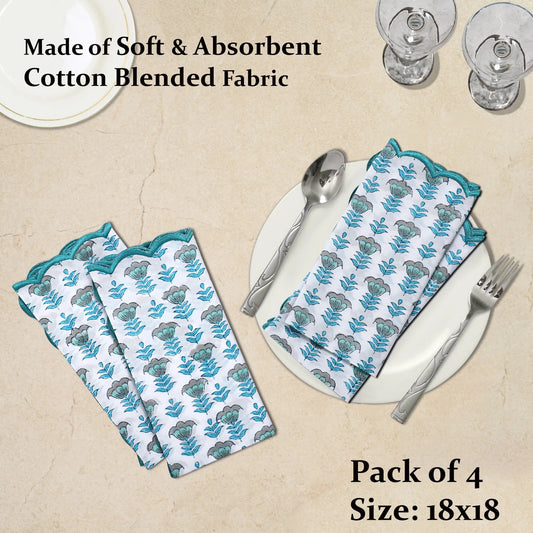 Aquamarine Blue Embroidery Napkins - handmade cotton napkin set by FabricSG
