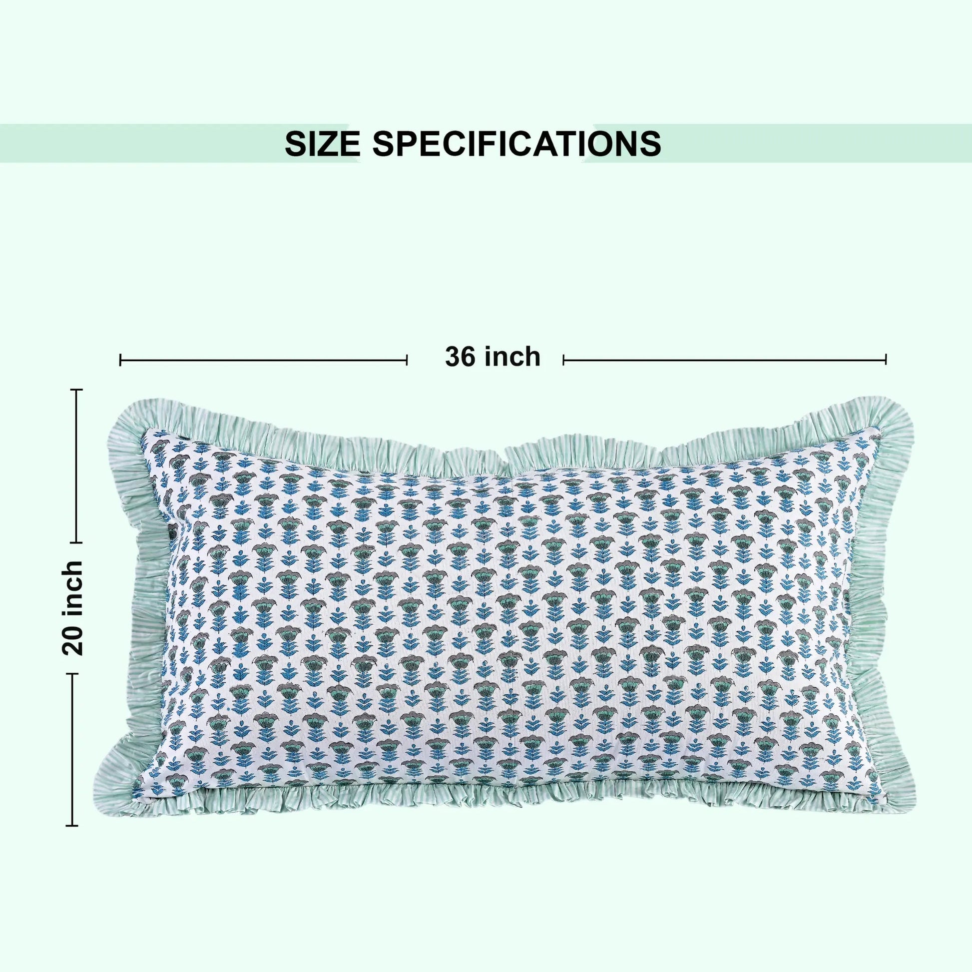 Pillow cover dimensions graphic: 36 inches by 20 inches.