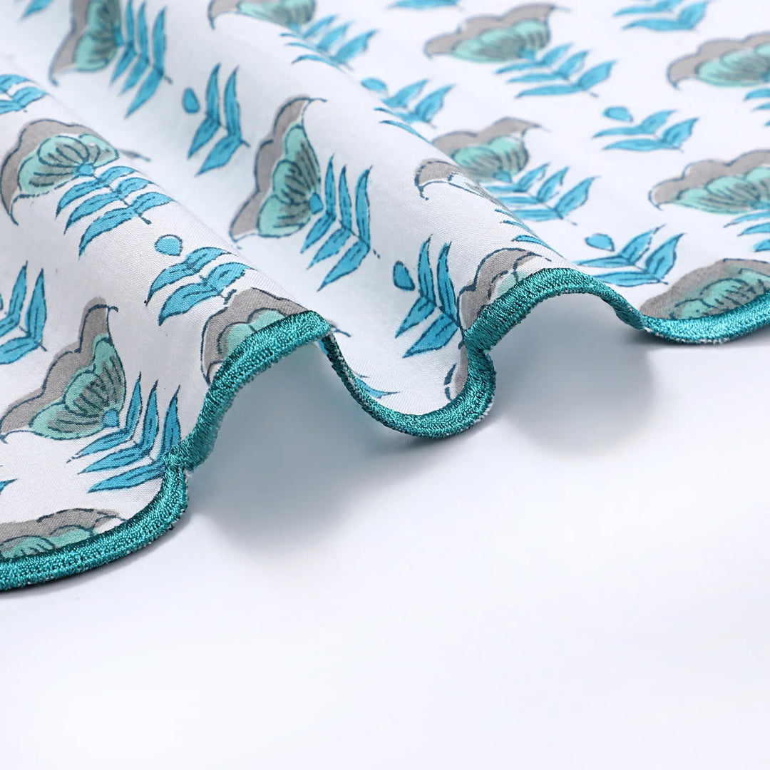 Aquamarine Blue Embroidery Napkins - handmade cotton napkin set by FabricSG